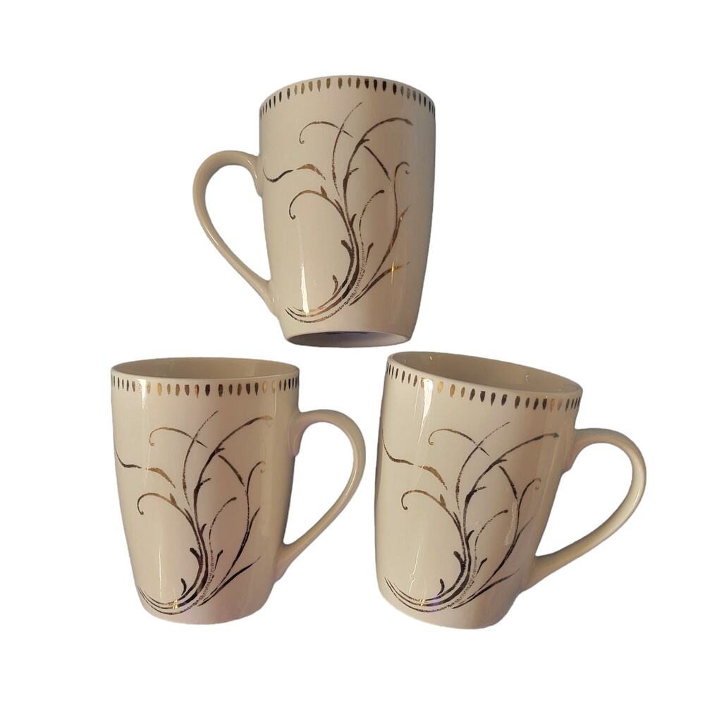 Celestial White by Noble Excellence Porcelain Coffee Mugs White Gold‎ Set of 3